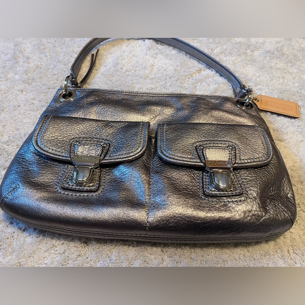COACH SILVER POPPY LEATHER SWINGPACK HOBO CONVERTIBLE HANDBAG WAXED POCKET 19768